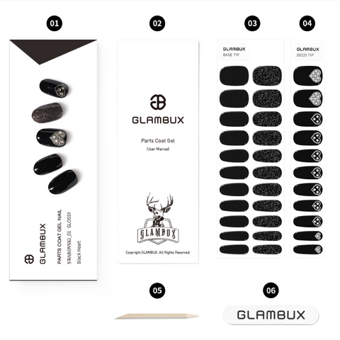 Glambux l 自助凝胶指甲贴施华洛世奇 01 黑色爱心 - 黑色爱心