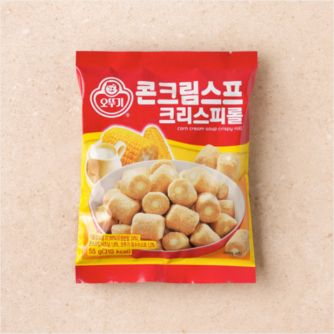 Ottogi l Corn Cream Soup Crispy Roll 55G - Corn cream crispy rolls with a sweet and salty flavor seasoned with corn soup!