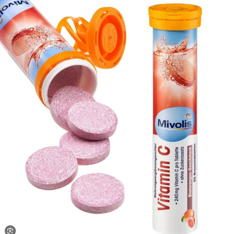 🇩🇪 Mivolis l 발포 비타민 C 20정 - 상큼한 블러드 오렌지 맛으로 즐기는 고함량 비타민 C - 독일 정품