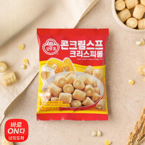 Ottogi l Corn Cream Soup Crispy Roll 55G - Corn cream crispy rolls with a sweet and salty flavor seasoned with corn soup!
