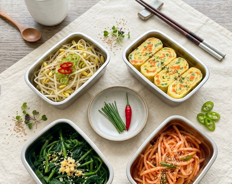 Yeonhui-dong I 4 Popular Side Dishes || Seasoned Bean Sprouts, Rolled Omelet, Seasoned Spinach, Spicy Radish Salad