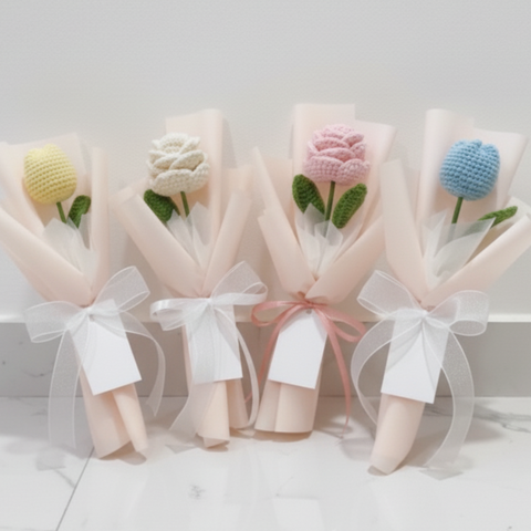 Brio Gift Studio l 러블리 뜨개꽃 싱글 플라워부케-선생님 선물, 지인선물, 셀프선물