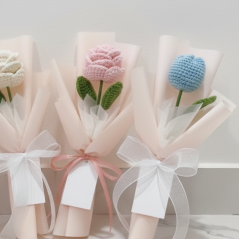 Brio Gift Studio l 러블리 뜨개꽃 싱글 플라워부케-선생님 선물, 지인선물, 셀프선물