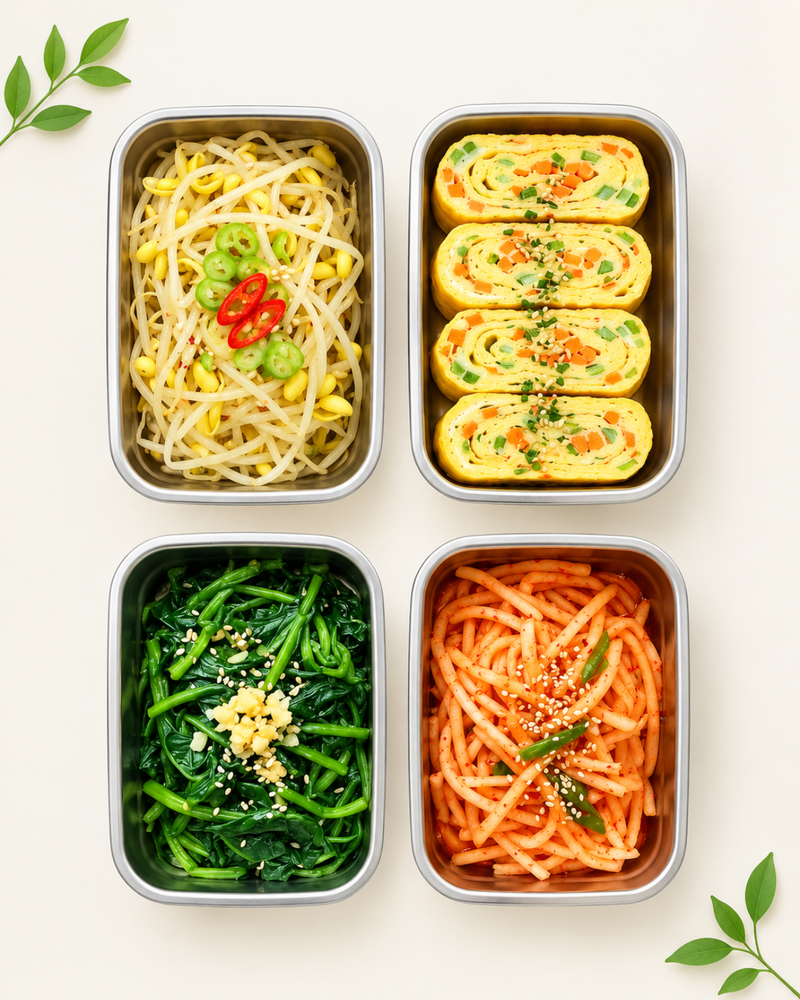 Yeonhui-dong I 4 Popular Side Dishes || Seasoned Bean Sprouts, Rolled Omelet, Seasoned Spinach, Spicy Radish Salad